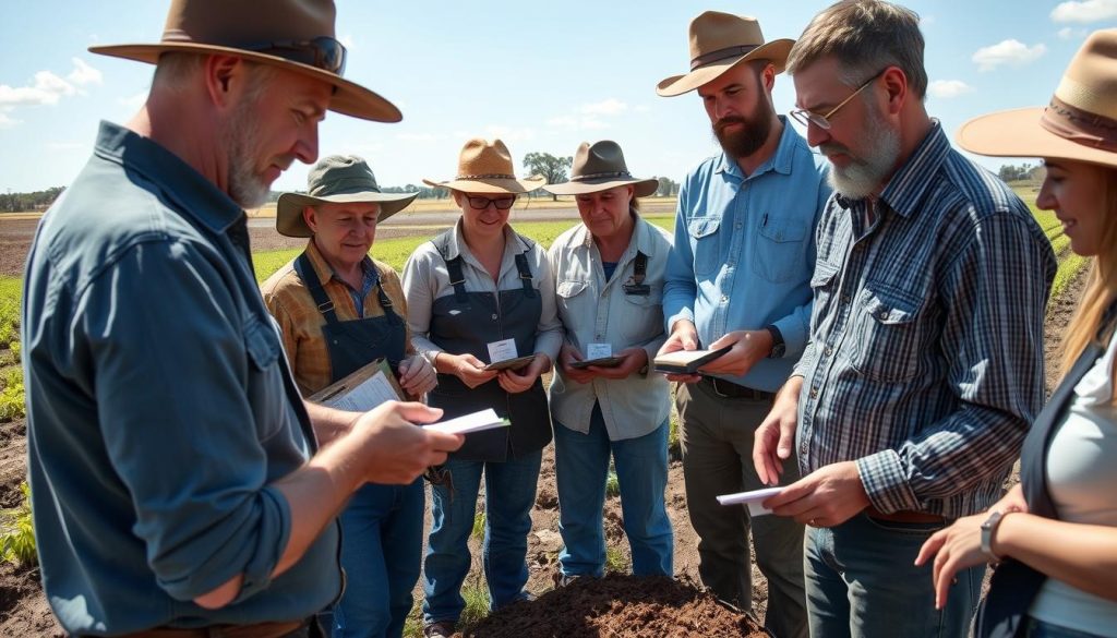 Australian farmers in a regenerative agriculture workshop sharing knowledge Australian farmers in a regenerative agriculture workshop sharing knowledge
